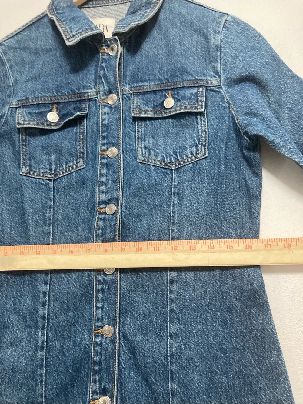 Zara Denim Mini Dress Demin Shirt Dress Size M 100% Cotton Western Y2K Blue - Picture 9 of 16